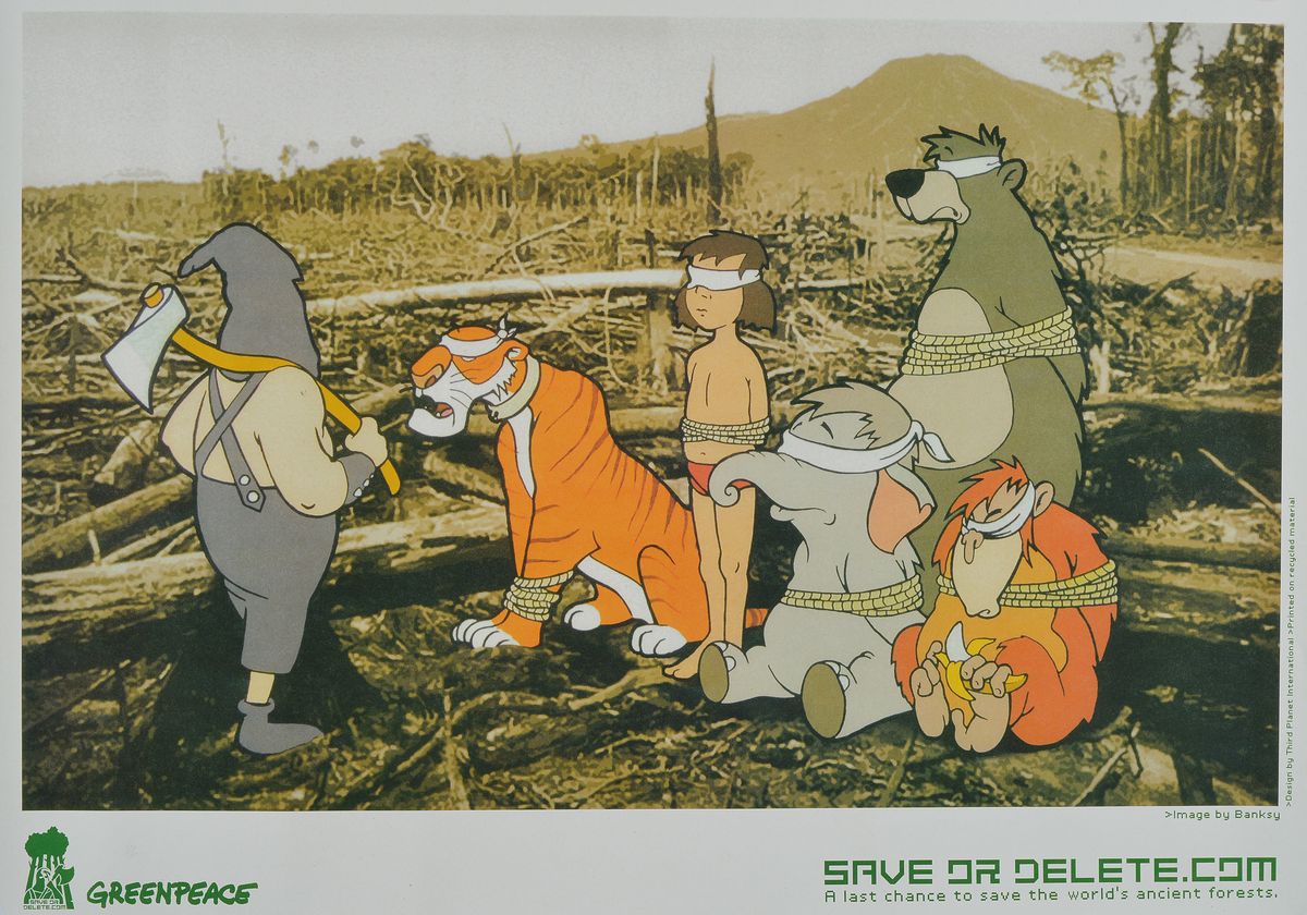 Banksy, zeitgenössischer britischer Künstler, Save or Delete, Multiple für Greenpeace von 2002, Farboffset, ca. 41.9x59.2cm