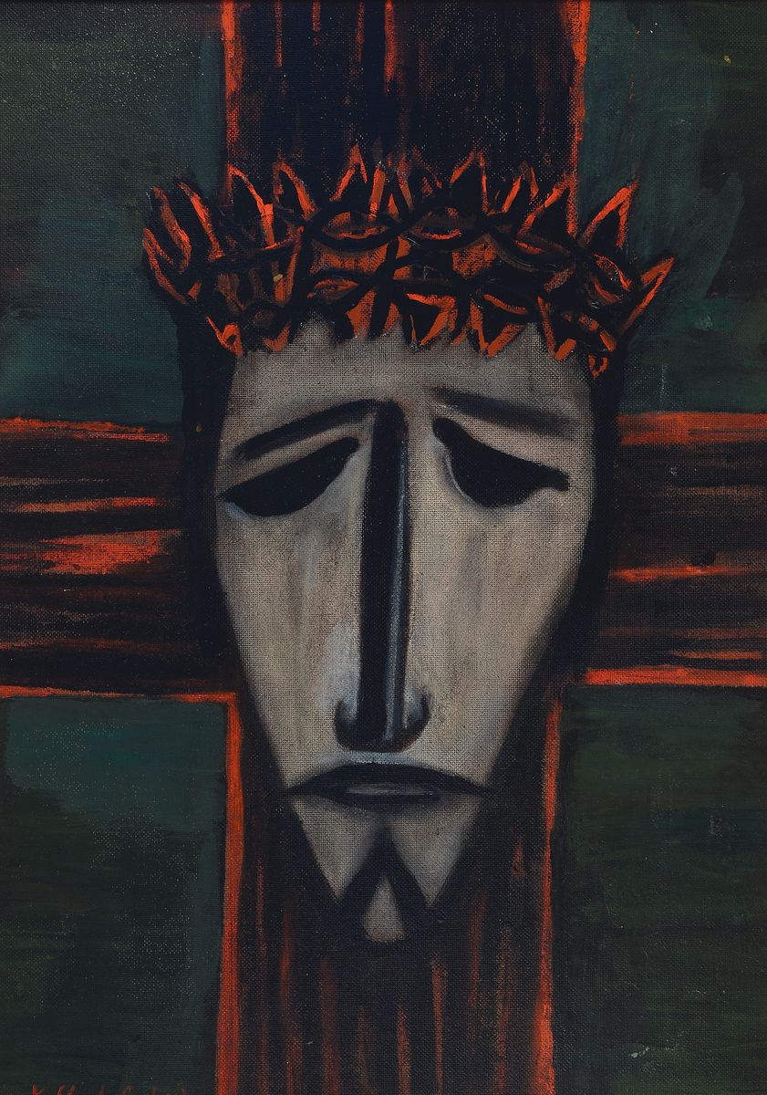 Karl Stachelscheid, 1917-1970, Christus mit der Dornenkrone, Öl/Malkarton, links unten signiert, ca. 87x61cm