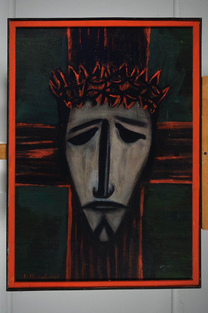 Detail k: Karl Stachelscheid, 1917-1970, Christus mit der Dornenkrone, Öl/Malkarton, links unten signiert, ca. 87x61cm
