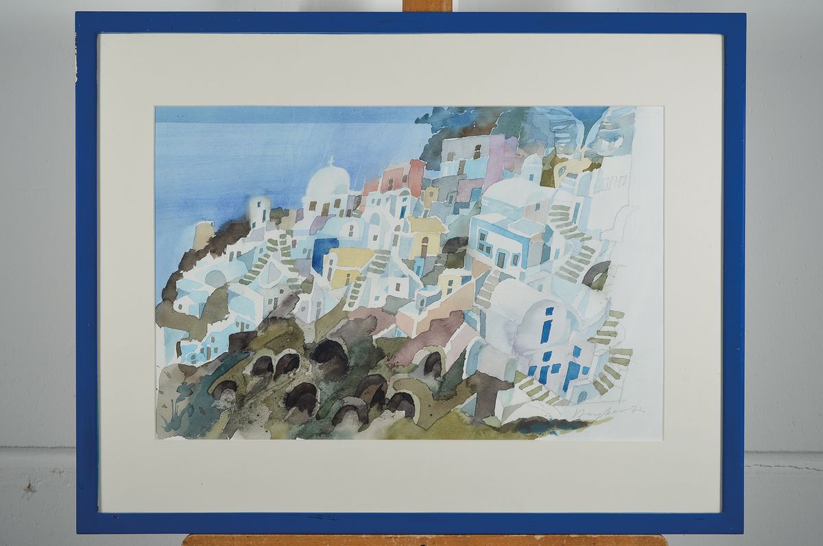 Detail k: Eduard Bargheer, 1901-1979 Hamburg, Ansicht einer griechischen Stadt, Aquarell auf Papier, rechts unten signiert und dat. 72,ca. 34x52cm, u.Gl., R. ...