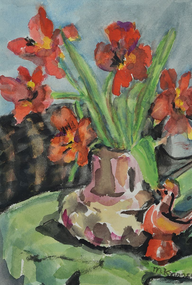 Detail c: Michaela Krinner, 1915 Waldmünchen-2006, 3 Aquarelle mit Blumenstillleben, zwei signiert, eines monogrammiert, ca. 25x19cm/ 29x19cm/38x29cm, alle ...