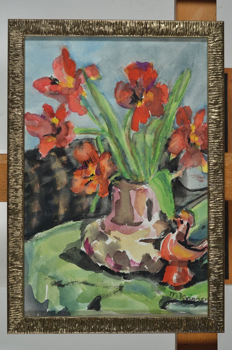 Detail n: Michaela Krinner, 1915 Waldmünchen-2006, 3 Aquarelle mit Blumenstillleben, zwei signiert, eines monogrammiert, ca. 25x19cm/ 29x19cm/38x29cm, alle ...