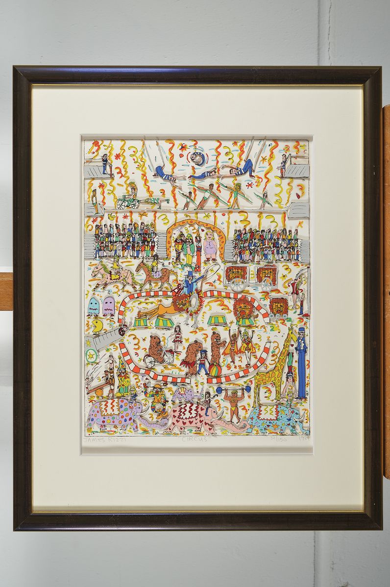 Detail k: James Rizzi, 1950-2011, Circus, dreidimensionale Farblithographie von 1984, handsign., betitelt und num. 32/150, ca. 39x29cm, PP, u.Gl., R. ca. ...