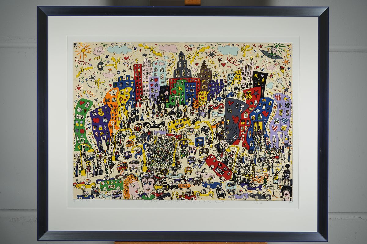 Detail k: James Rizzi, 1950-2011, Eastside, Westside Uptown and down, Farblithographie von 1978, handsigniert, betitelt, datiert und num. 124/150, farbfrisch, ...