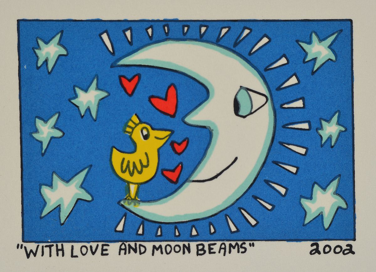James Rizzi, 1950-2011, With Love an Moon beams, Farblithographie von 2002, ca. 5x7.5cm