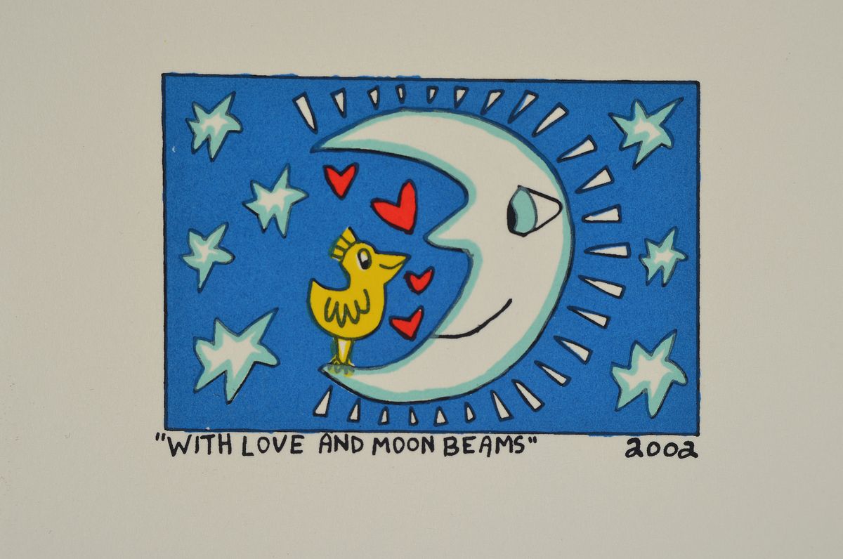 Detail k: James Rizzi, 1950-2011, With Love an Moon beams, Farblithographie von 2002, ca. 5x7.5cm