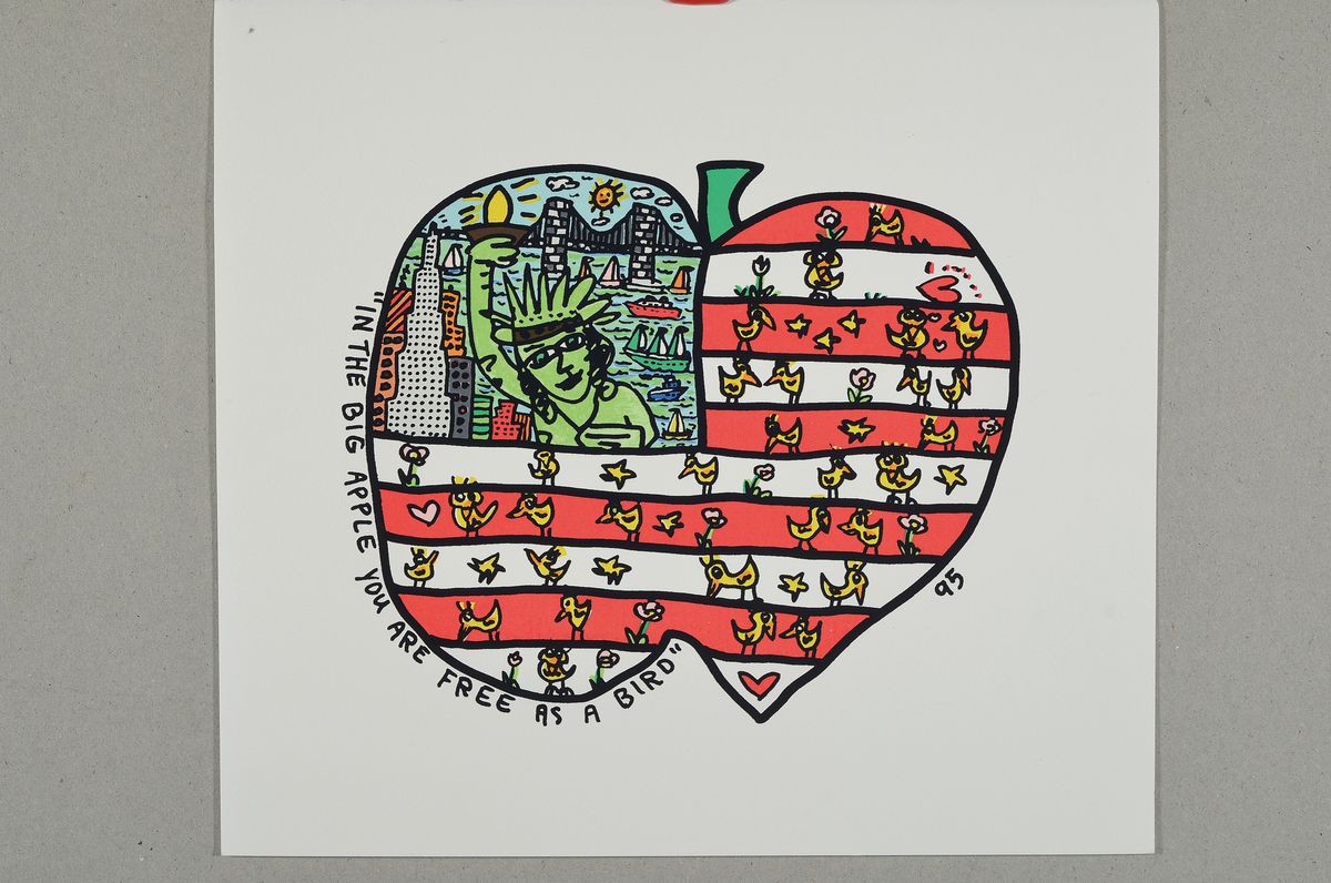 Detail k: James Rizzi, 1950-2011, In the big apple you are free as a bird, Farblithographie von 1995, Blattgr. ca. 25.5x28cm