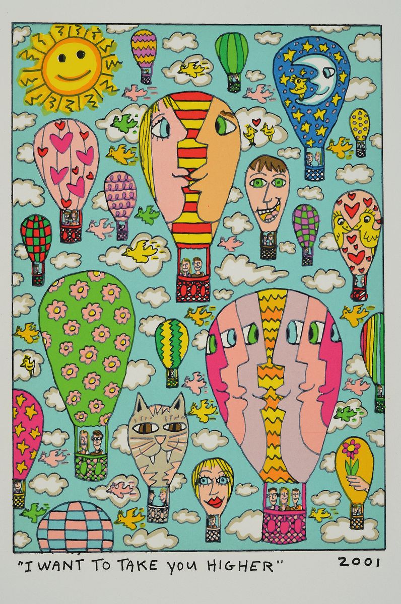 James Rizzi, 1950-2011, I want to take you higher, Farblithographie von 2001, ca. 23x16cm