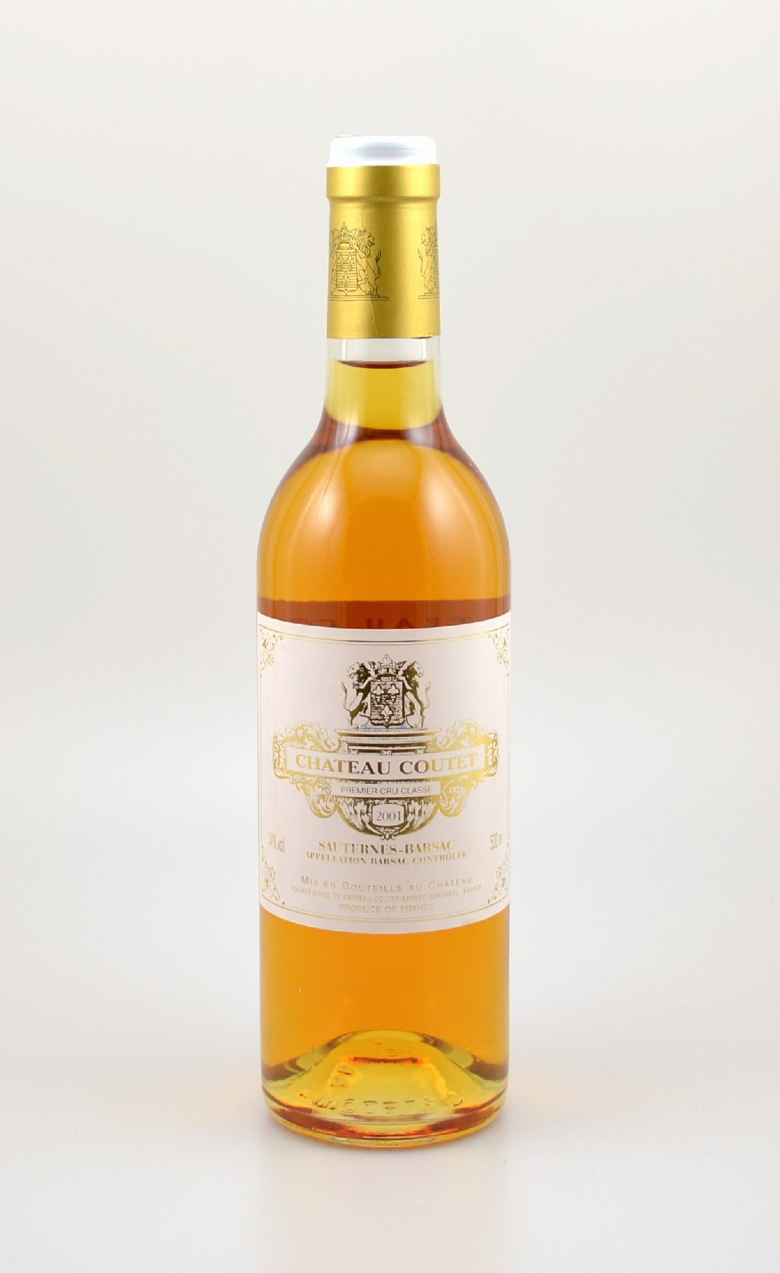1 Flasche 2001 Chateau Coutet, Sauternes-Barsac, Premier Cru Classe, 50 cl, 14 % Vol., Füllstand: into neck, hervorragender Erhaltungszustand, ...