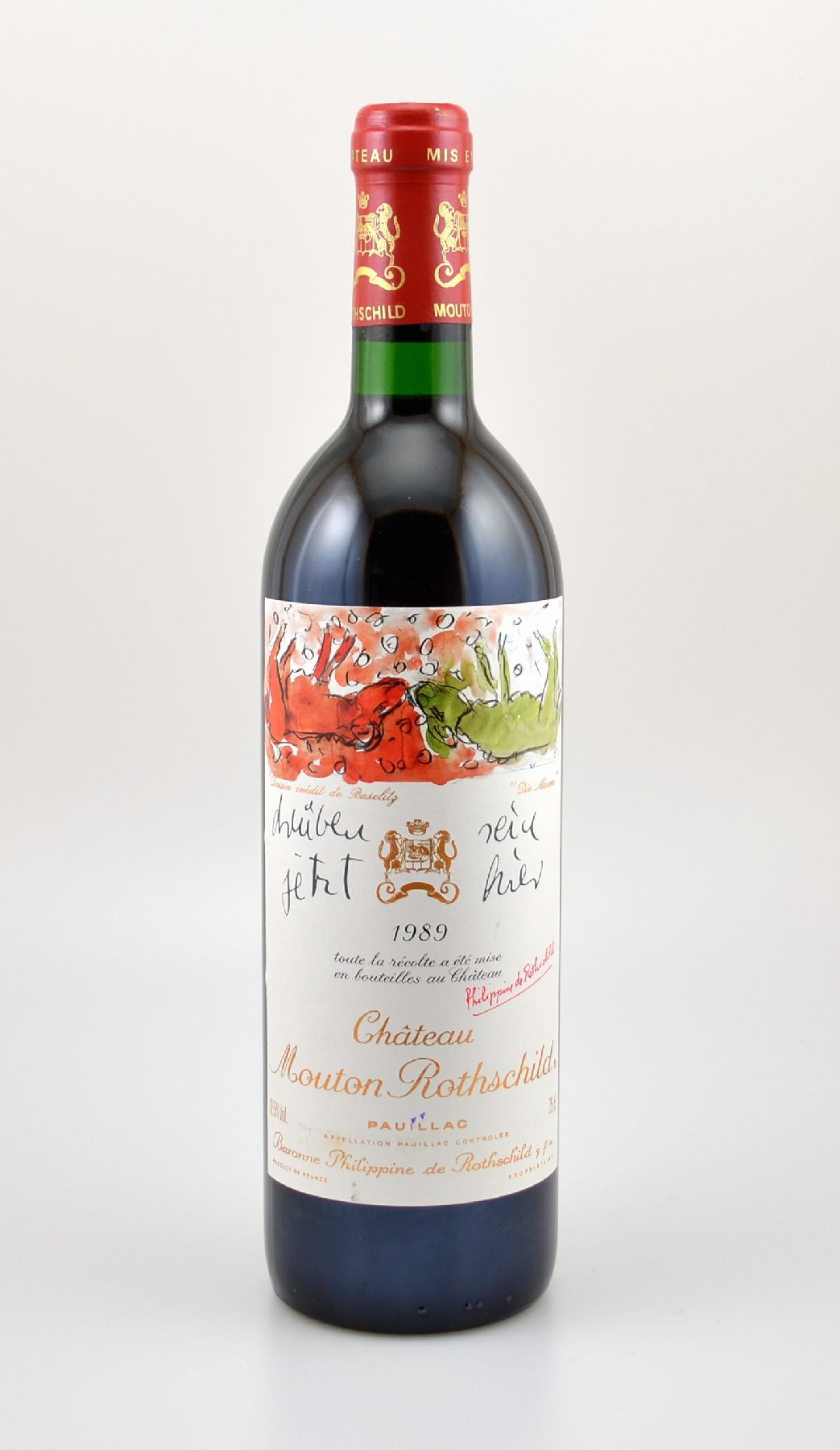1 Flasche 1989 Chateau Mouton Rothschild, Pauillac, Premier Grand Cru Classe, ca. 75 cl, 12,5 % Vol., Füllstand: ca. into neck, hervorragender ...