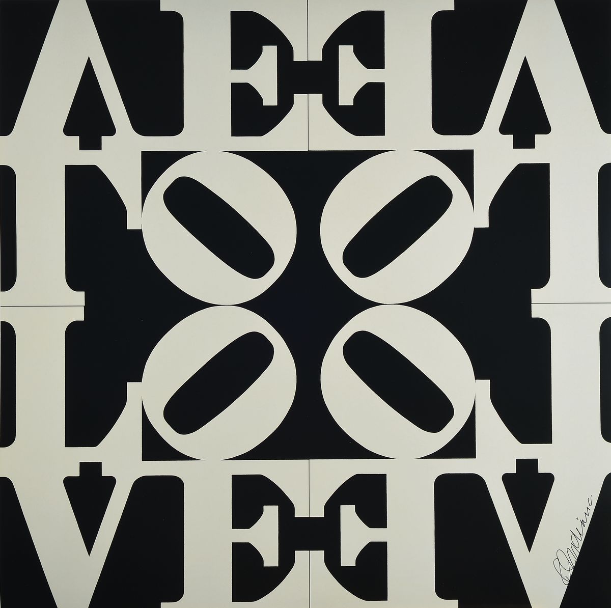 Robert Indiana, Love Rising/Black and white Love (for Martin Luther King), 1968, Mumok Wien 2003, Farboffset, handsign., ca. 68x68 cm