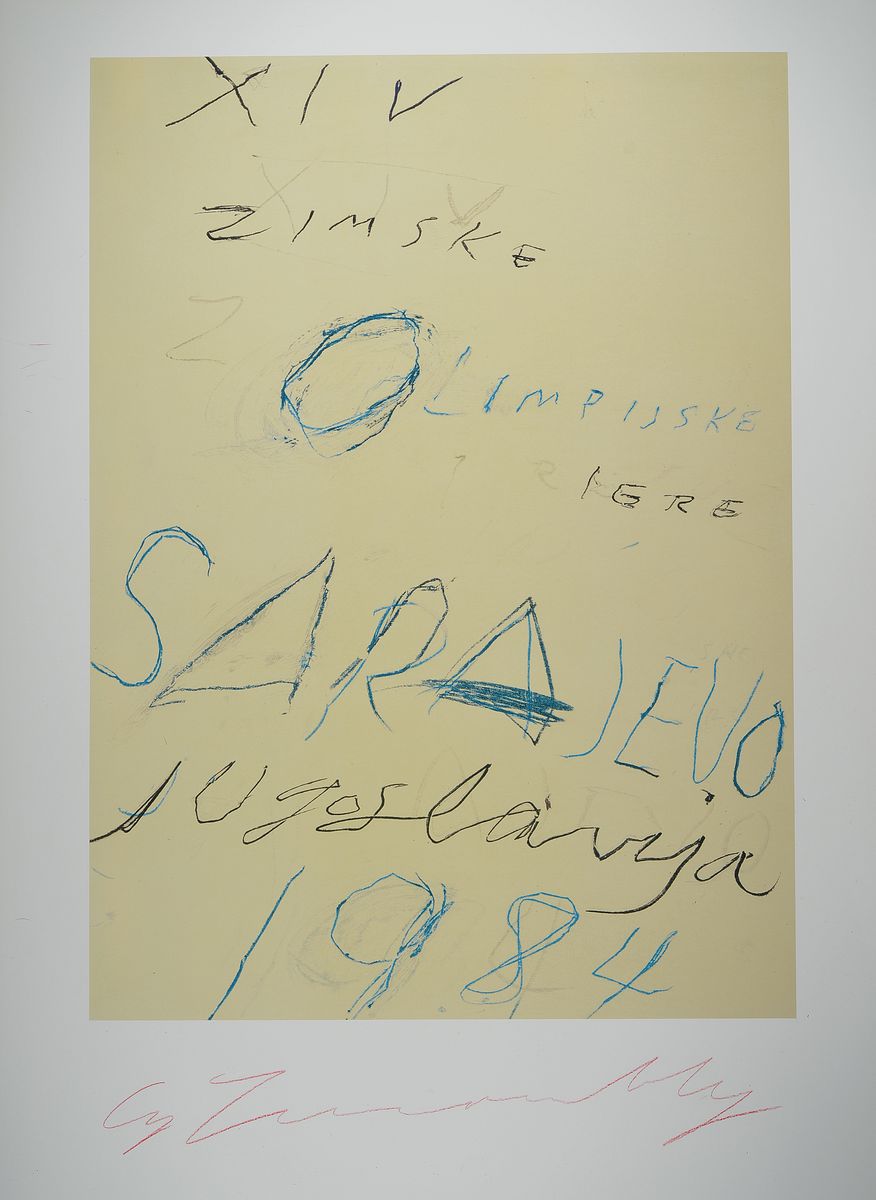 Cy Twombly, XVI Olympiade Sarajevo, 1984, Mönchehaus Museum Goslar 1995, Limitierte Vorzugsausgabe, Farboffset, handsign., ca. 100x70 cm ,