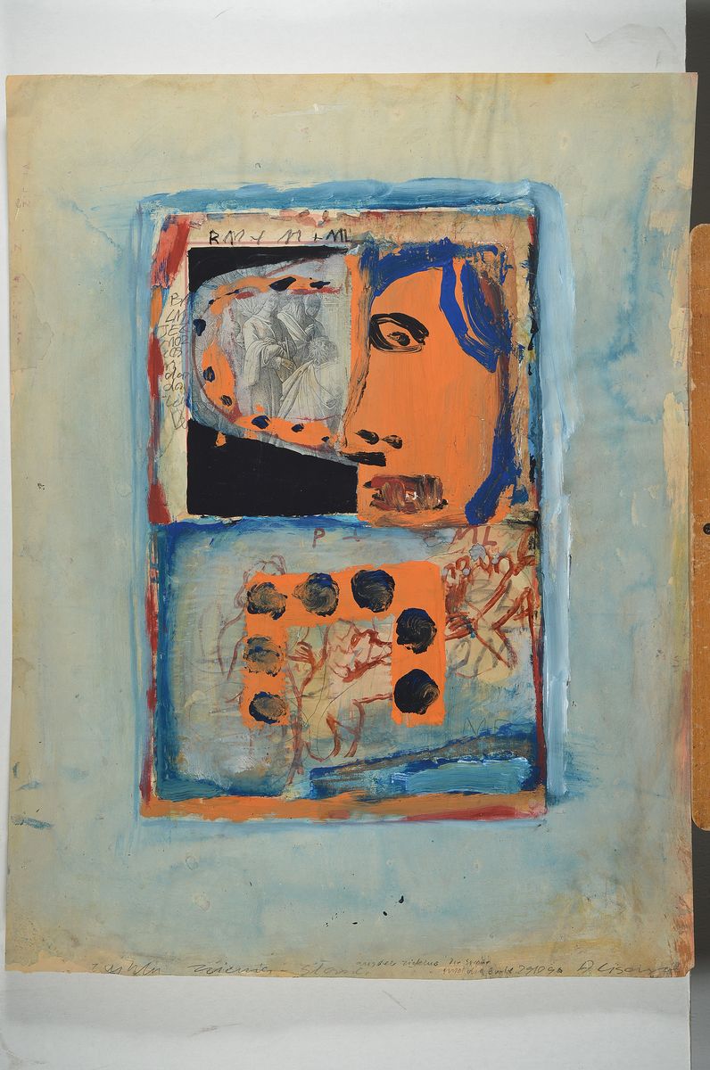 Detail k: Andrzej Cicoswki geb. 1962 Polen, Schüler von A.R. Penck, hier: Collage, Wasserfarbe/Acryl/Papier, sign. beschriftet, verso Künstlerstempel, dat. ...