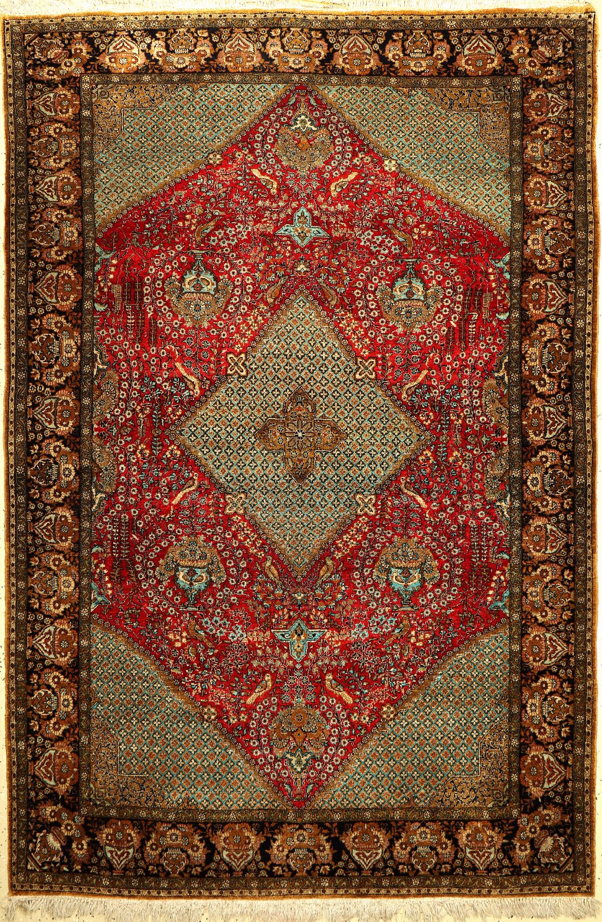 Seiden Ghom alt, Persien, ca. 40 Jahre, reine Naturseide, ca. 212 x 143 cm, EHZ: 2