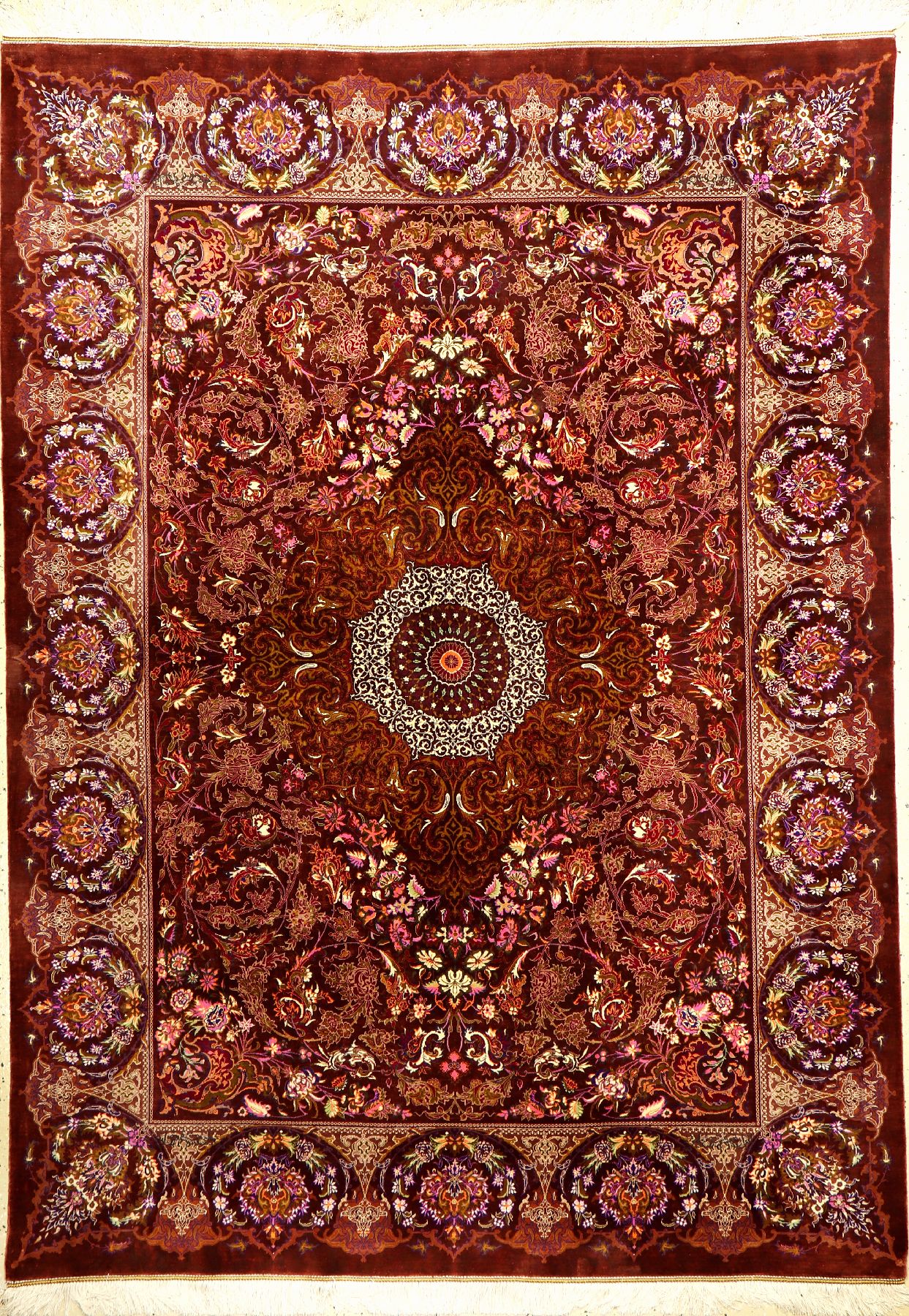 Einzigartiger sehr feiner Seiden Ghom "Raymon Company" (4x Signiert), Persien, ca. 15 Jahre alt, reine Naturseide, ca. 205 x 150 cm, EHZ: ...