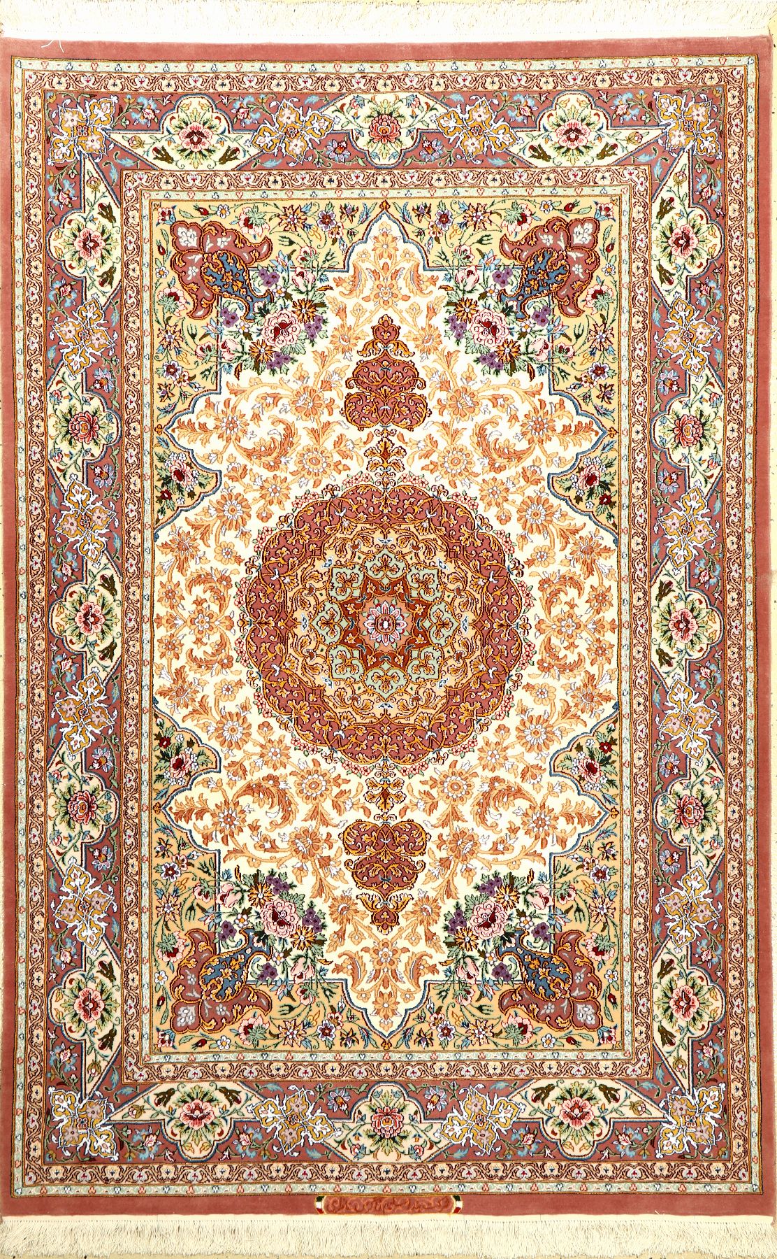 Esfahan "Eslime Nezeri Zakeri" fein (Signiert) "Seidengrund", Persien, ca. 15 Jahre alt, Korkwolle mit und auf Seide, ca. 195 x ...