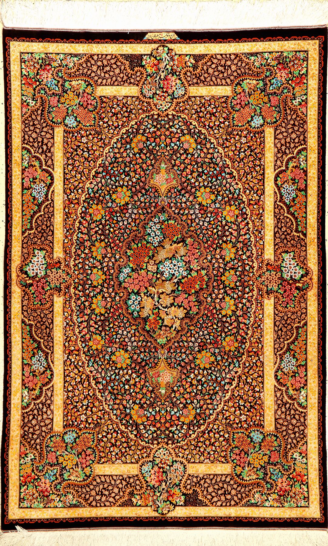 Sehr feiner Seiden Ghom "Bitarafan" (Signiert) "Mille Fleur", Persien, ca. 15 Jahre alt, reine Naturseide, ca. 155 x 102 cm, ...