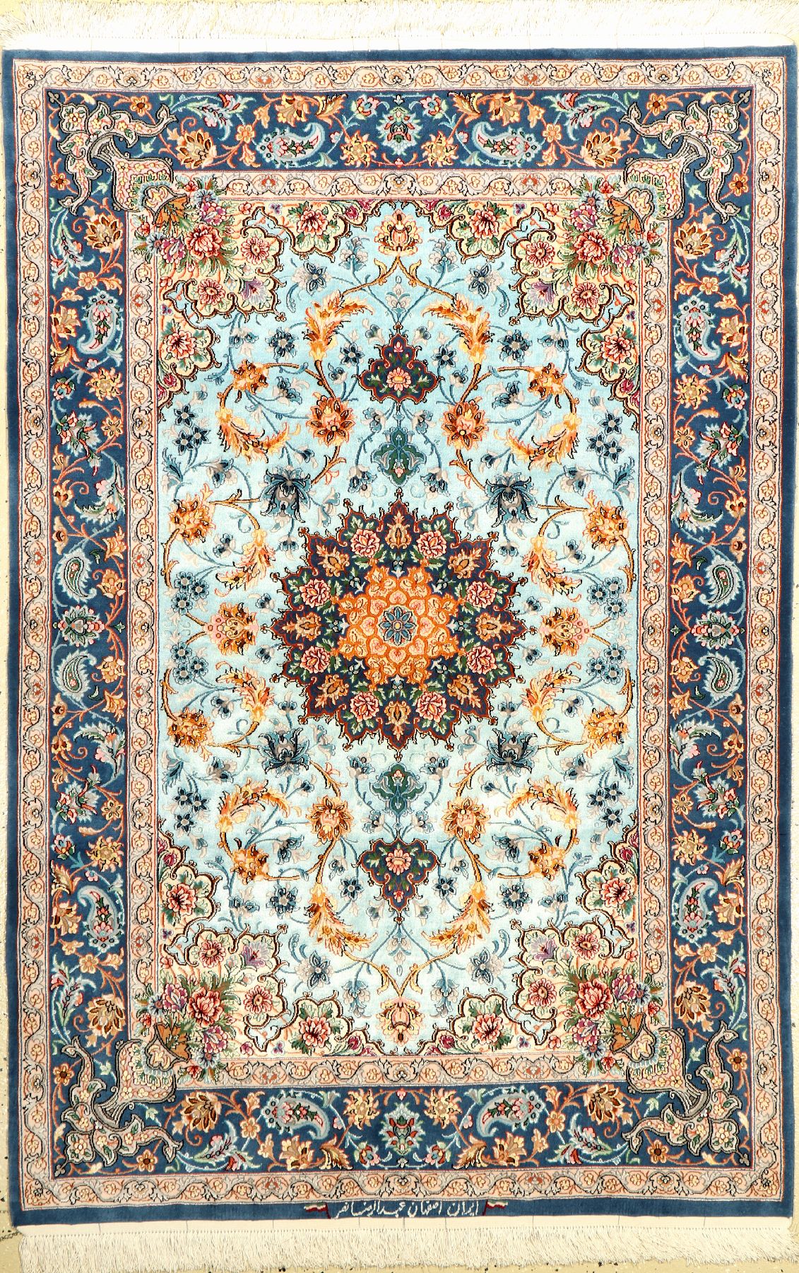 Esfahan "Abdolreza Nasr" fein (Seidengrund) "Signiert", Persien, ca. 15 Jahre alt, Seide mit Korkwolle auf Seide, ca. 167 x 109 ...