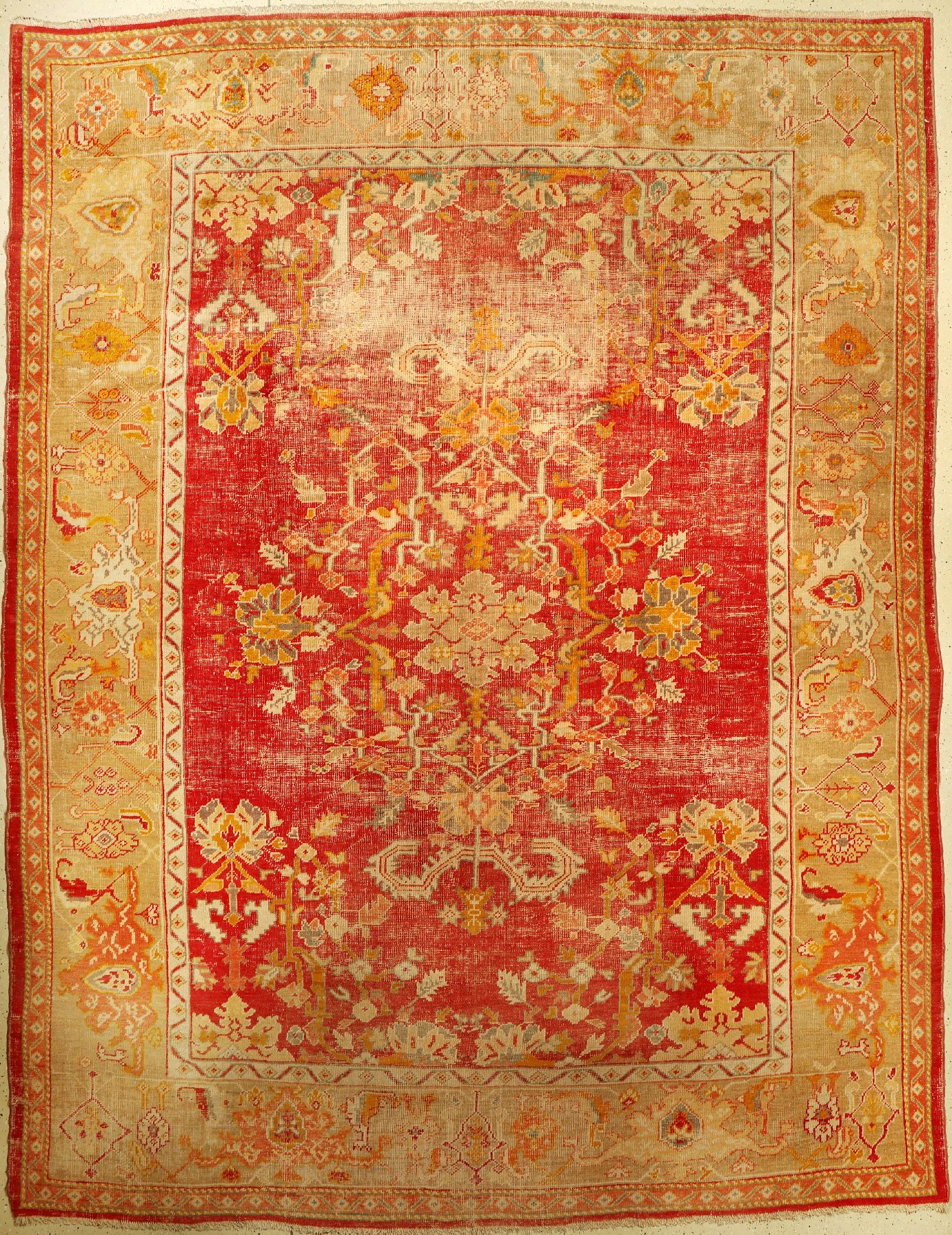 Uschak antik, Türkei, um 1890, Wolle auf Baumwolle, ca. 417 x 314 cm, EHZ: 4-5
