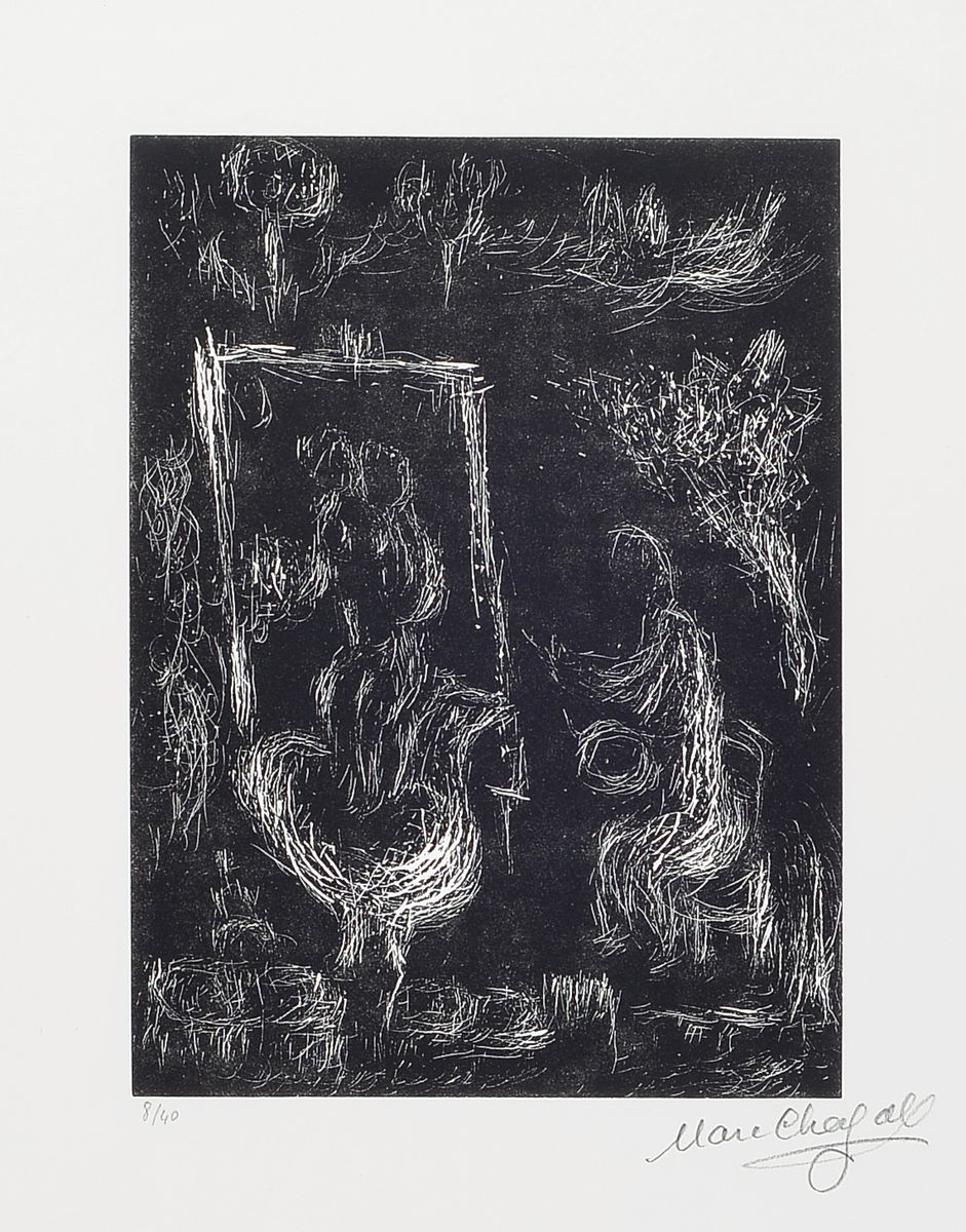 Marc Chagall, 1887-1985, Linolschnitt, sign., num. 8/40, unter Glas gerahmt, Motiv ca. 23,5x17,5 cm, gesamt ca. 65x55 cm