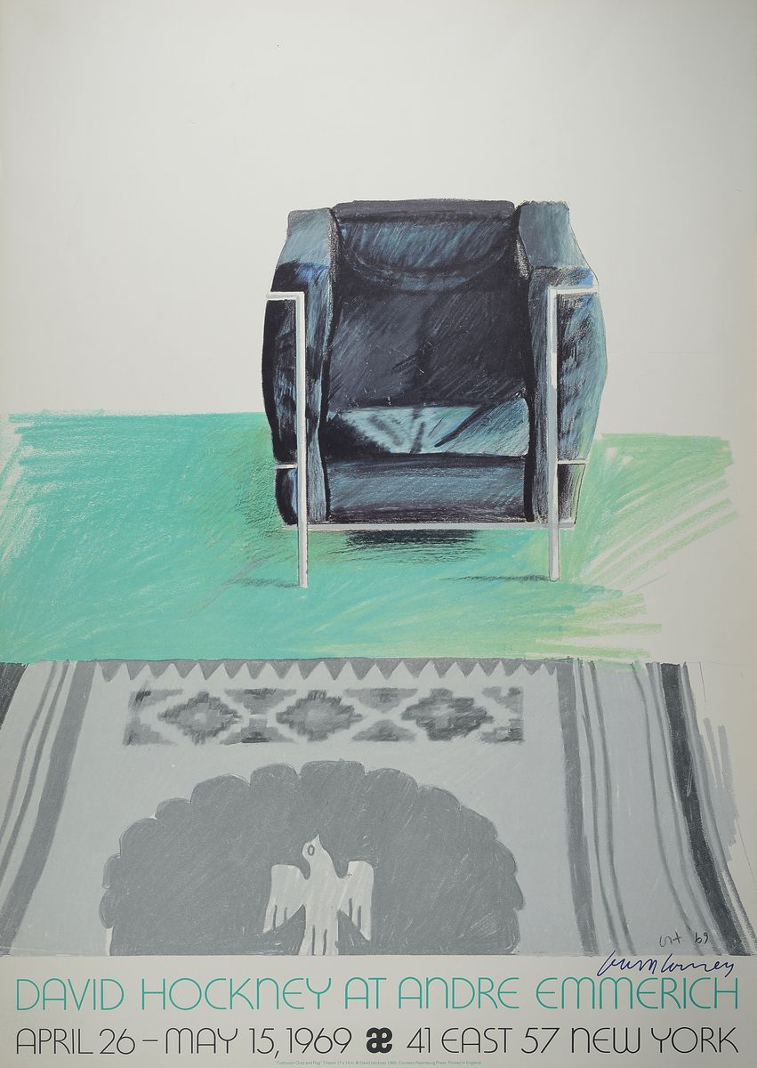 David Hockney, geb. 1937 in Bradford, Farboffset auf dünnem Karton, Plakat zur Ausstellung Gallery Emmerich New York 1969, handsign., ca. 93,5x66,5 ...