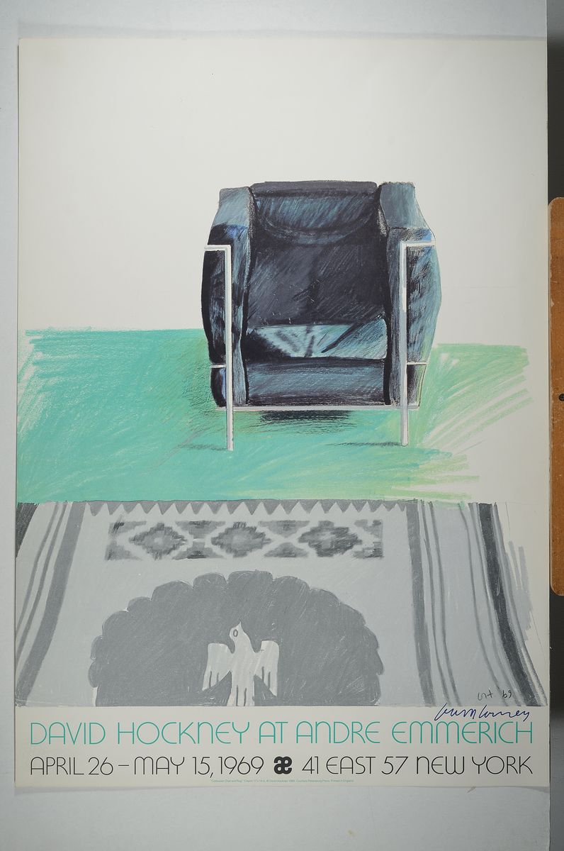 Detail k: David Hockney, geb. 1937 in Bradford, Farboffset auf dünnem Karton, Plakat zur Ausstellung Gallery Emmerich New York 1969, handsign., ca. 93,5x66,5 ...