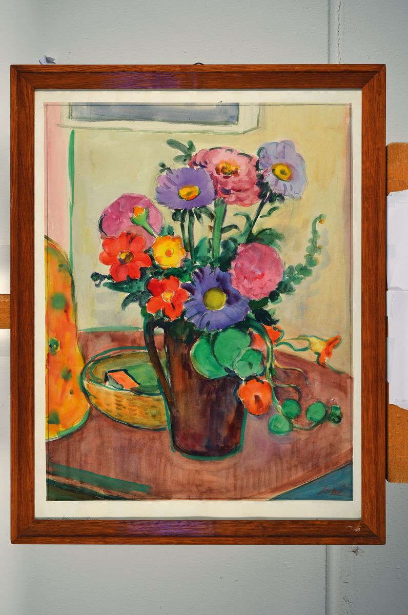 Detail k: Friedrich Jossé, 1897 Wolfstein-1994 Speyer,Blumenstillleben, Gouache auf Papier, rechts unten signiert, ca. 58x46cm, u.Gl., R. ca. 70x55cm, R.