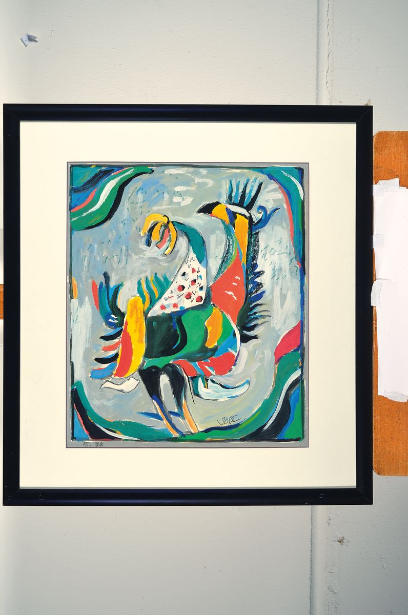 Detail k: Friedrich Jossé, 1897 Wolfstein-1994 Speyer,Hahn, Gouache auf Papier, rechts unten signiert, dar. 84, ca. 40x33cm, PP, u.Gl., ca. 58x53.5cm, R.