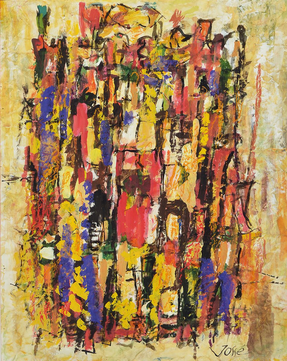 Friedrich Jossé, 1897 Wolfstein-1994 Speyer,Abstrakte Komposition, Gouache auf geknittertem Papier, rechts unten sign., ca. 53x42cm/74x61cm, R.