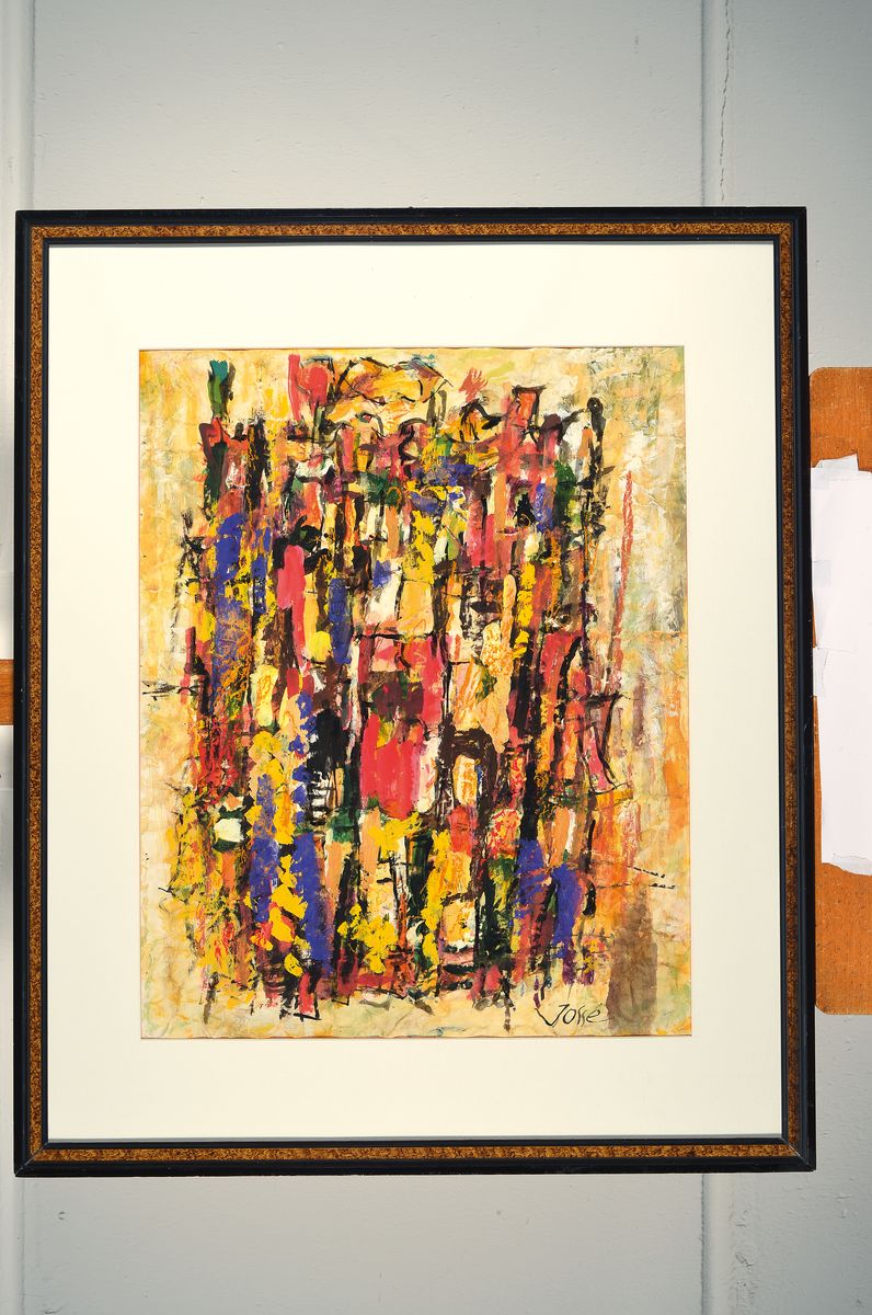 Detail k: Friedrich Jossé, 1897 Wolfstein-1994 Speyer,Abstrakte Komposition, Gouache auf geknittertem Papier, rechts unten sign., ca. 53x42cm/74x61cm, R.