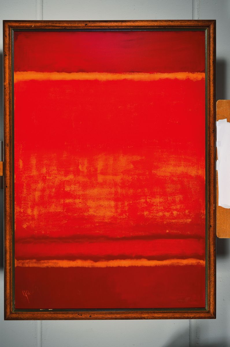 Detail k: Gaston Galé, zeitgenössischer belgischer Künstler, Komposition in Rot, Öl/Malkarton, sign., ca. 100x70cm, R.