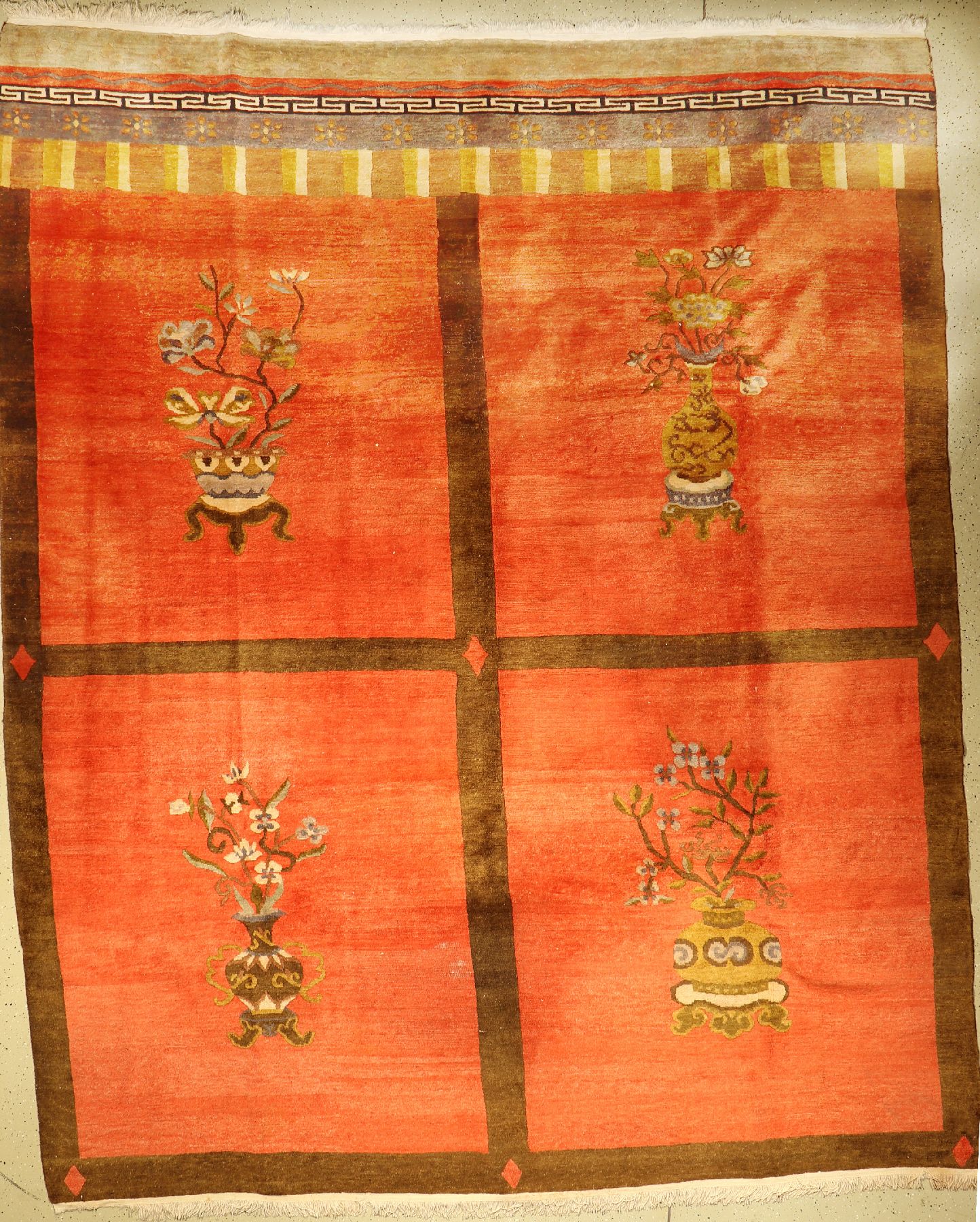 Mongolai Teppich alt, Engsi Muster, um 1940, Wolle auf Baumwolle, ca. 370 x 300 cm, EHZ: 3-4