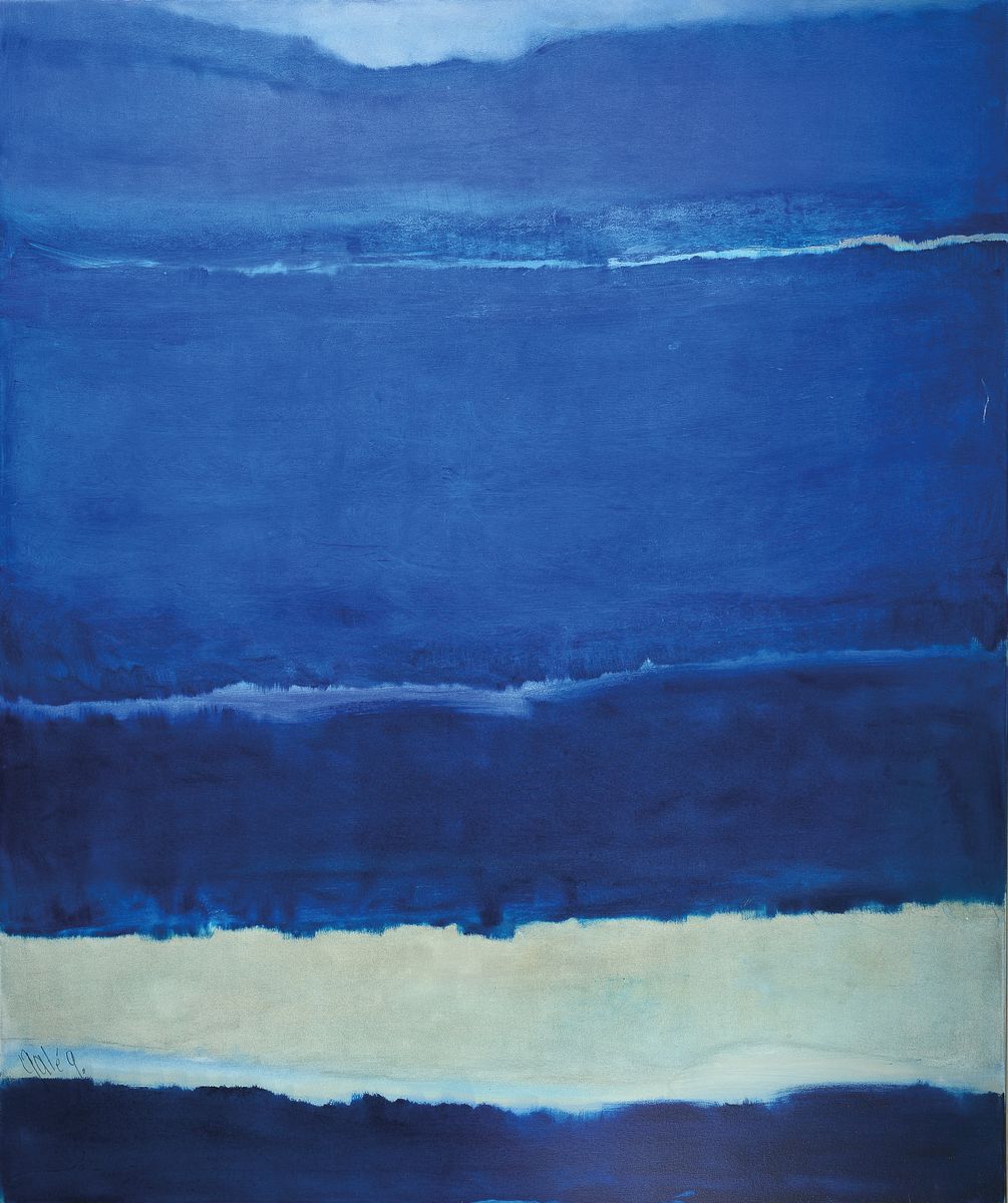Gaston Gale,zeitgenössischer Belgischer Künstler, Abstrakte Komposition in Blau, sign., Leisten 121x101 cm