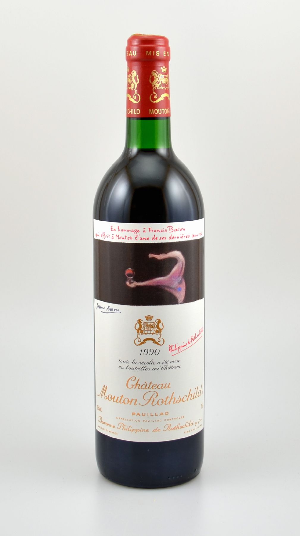1 Flasche 1990 Chateau Mouton Rothschild, Pauillac, ca. 75 cl, 12,5 % Vol., Füllstand: top shoulder, hervorragender Erhaltungszustand, im orig. ...