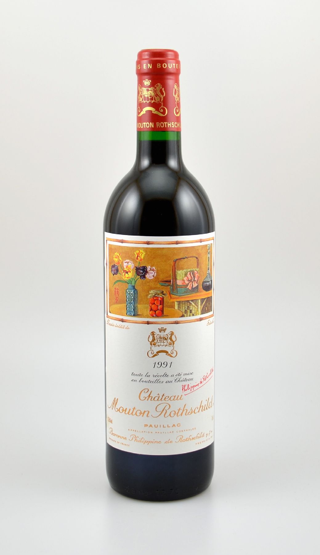 1 Flasche 1991 Chateau Mouton Rothschild, Pauillac, Premier Grand Cru Classe, ca. 75 cl, 12,5 % Vol., Füllstand: into neck, sehr guter ...