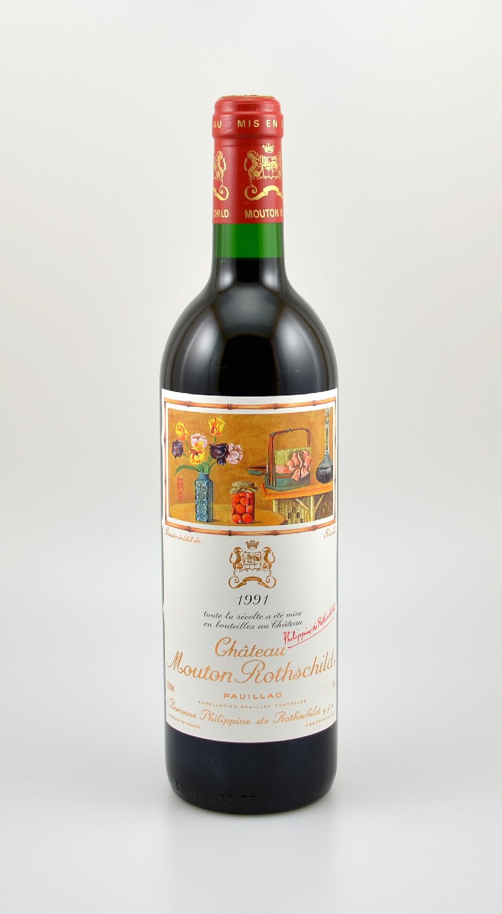 1 Flasche 1991 Chateau Mouton Rothschild, Pauillac, Premier Grand Cru Classe, ca. 75 cl, 12,5 % Vol., Füllstand: into neck, sehr guter ...