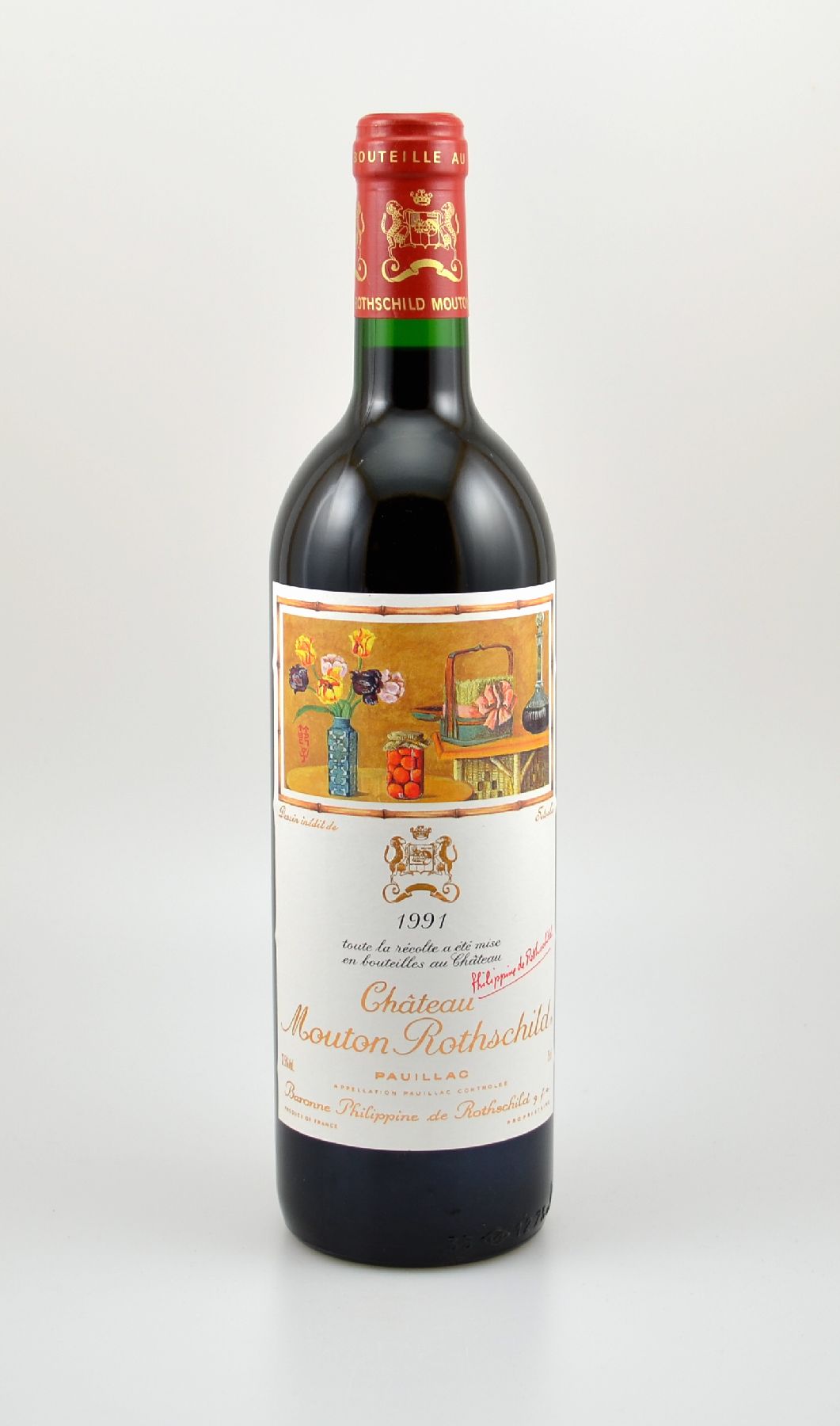 1 Flasche 1991 Chateau Mouton Rothschild, Pauillac, Premier Grand Cru Classe, ca. 75 cl, 12,5 % Vol., Füllstand: into neck, sehr guter ...