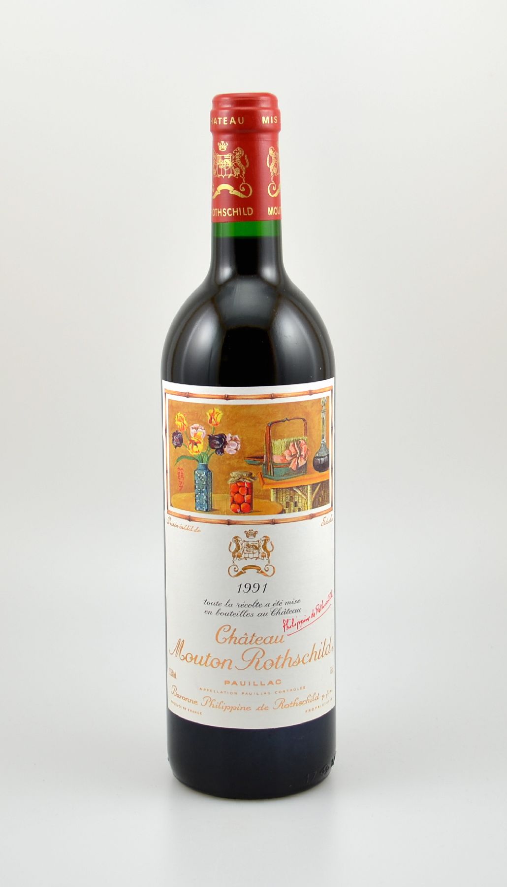 1 Flasche 1991 Chateau Mouton Rothschild, Pauillac, Premier Grand Cru Classe, ca. 75 cl, 12,5 % Vol., Füllstand: into neck, sehr guter ...