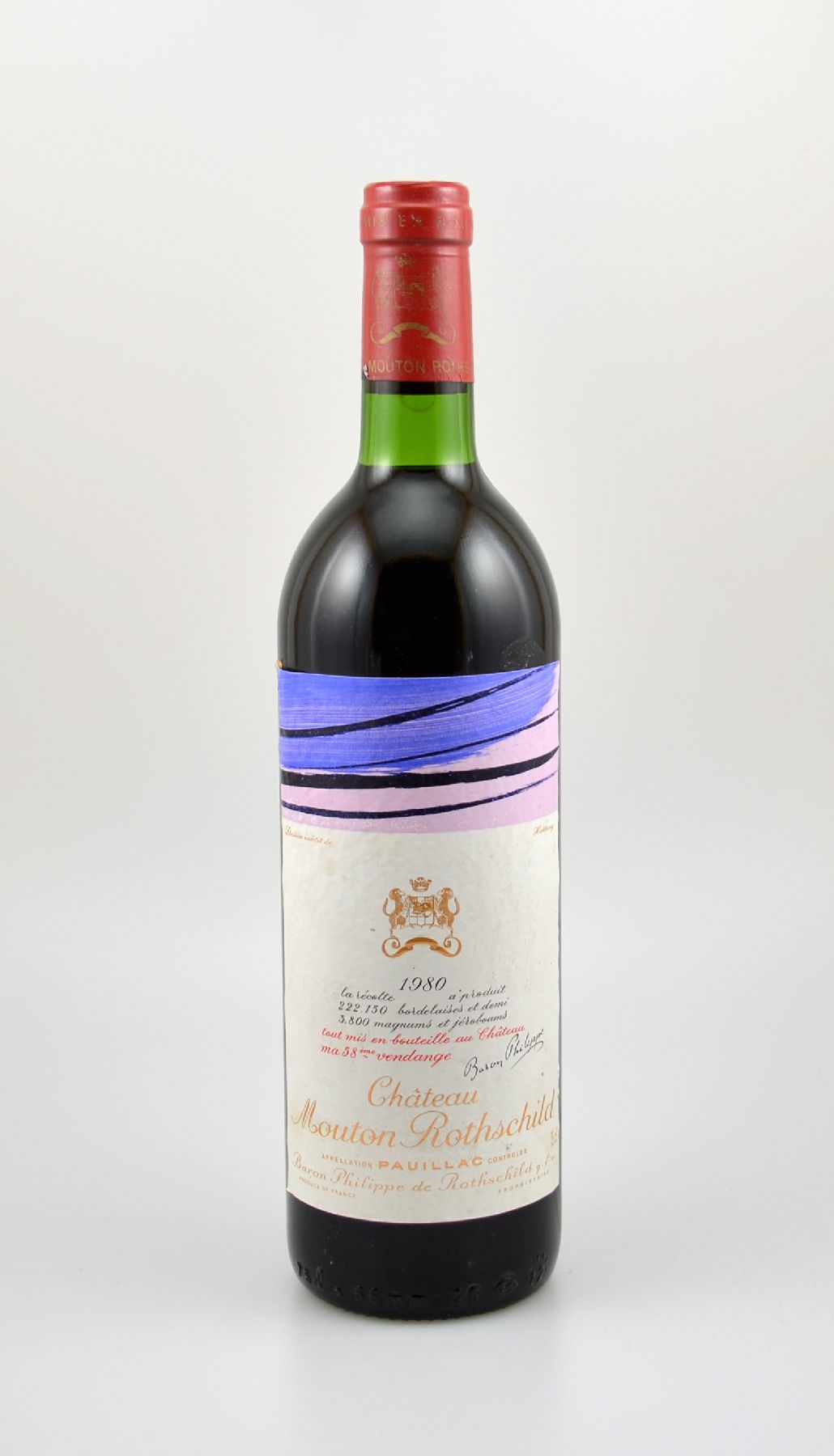 1 Flasche 1980 Chateau Mouton Rothschild, Pauillac, Premier Grand Cru Classe, je ca. 75 cl., Füllstand: ca. top shoulder, unverkostet, ...