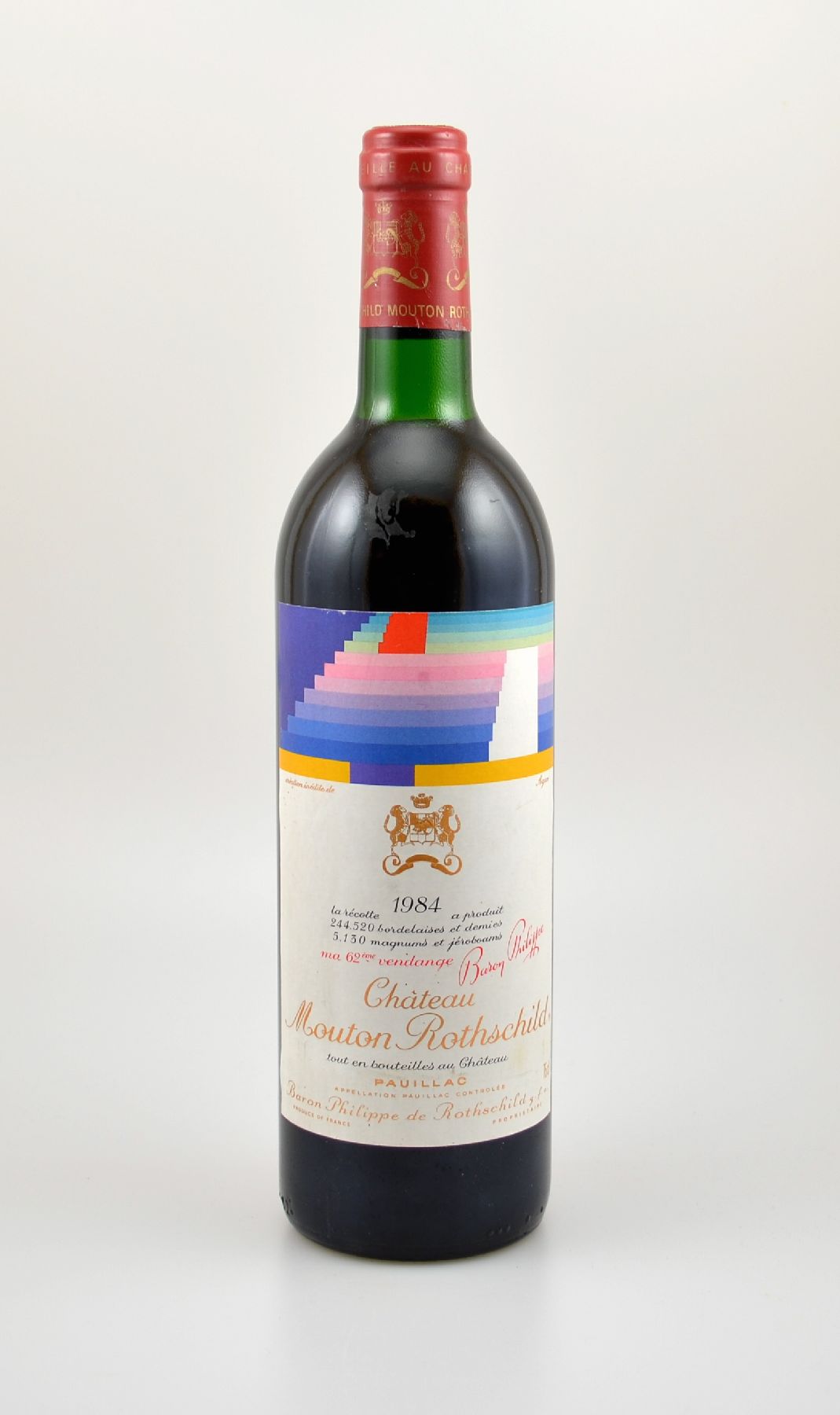 1 Flasche 1984 Chateau Mouton Rothschild, Pauillac, Premier Grand Cru Classe, ca. 75 cl, Füllstand: ca. top shoulder, guter Erhaltungszustand, ...