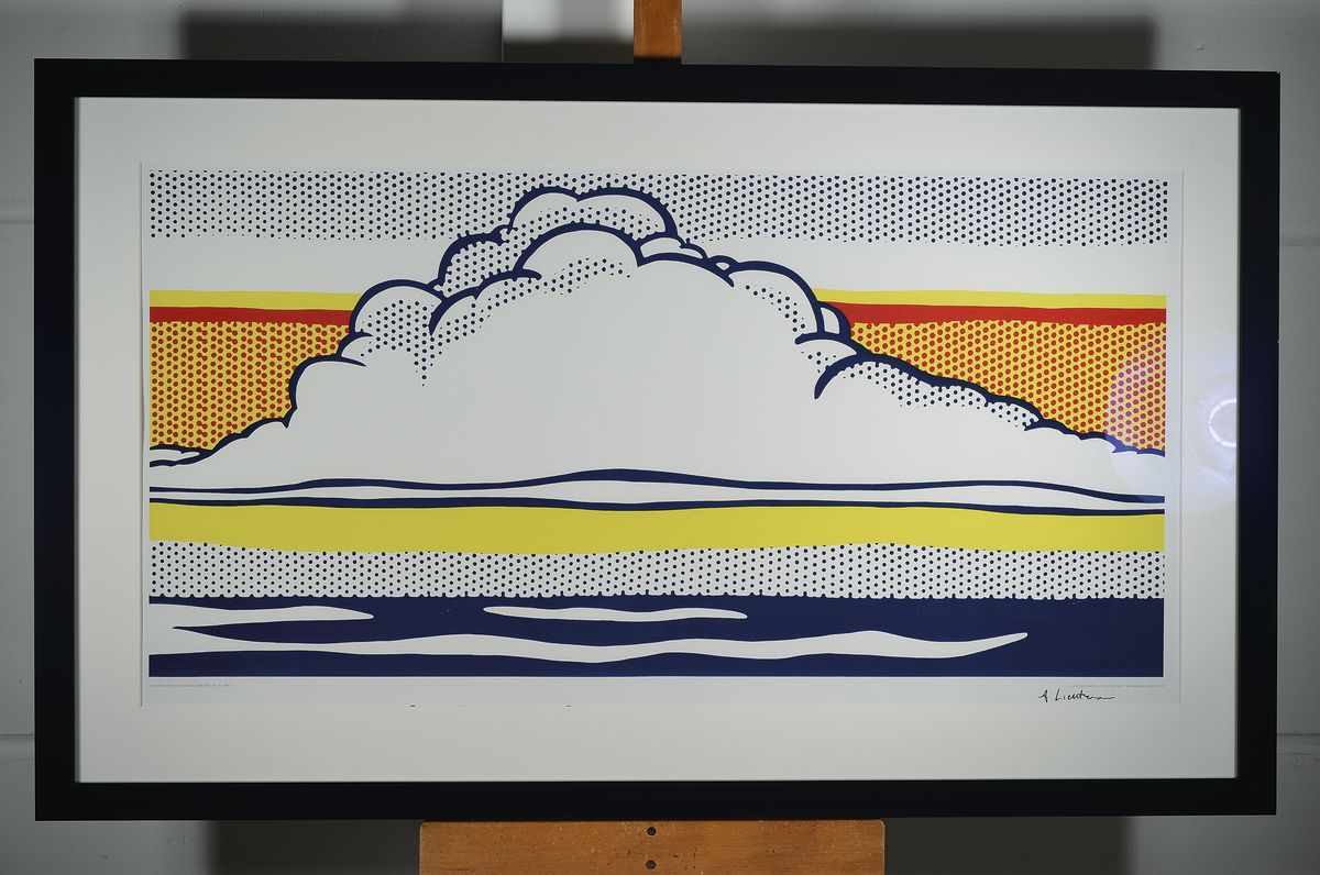 Detail k: Roy Lichtenstein, 1923 - 1997, Gefälligkeitssignatur, Farbsiebdruck auf Karton, Cloud and Sea, 1989, Hrsg. Museum Ludwig Köln, Blattgröße 70 x ...