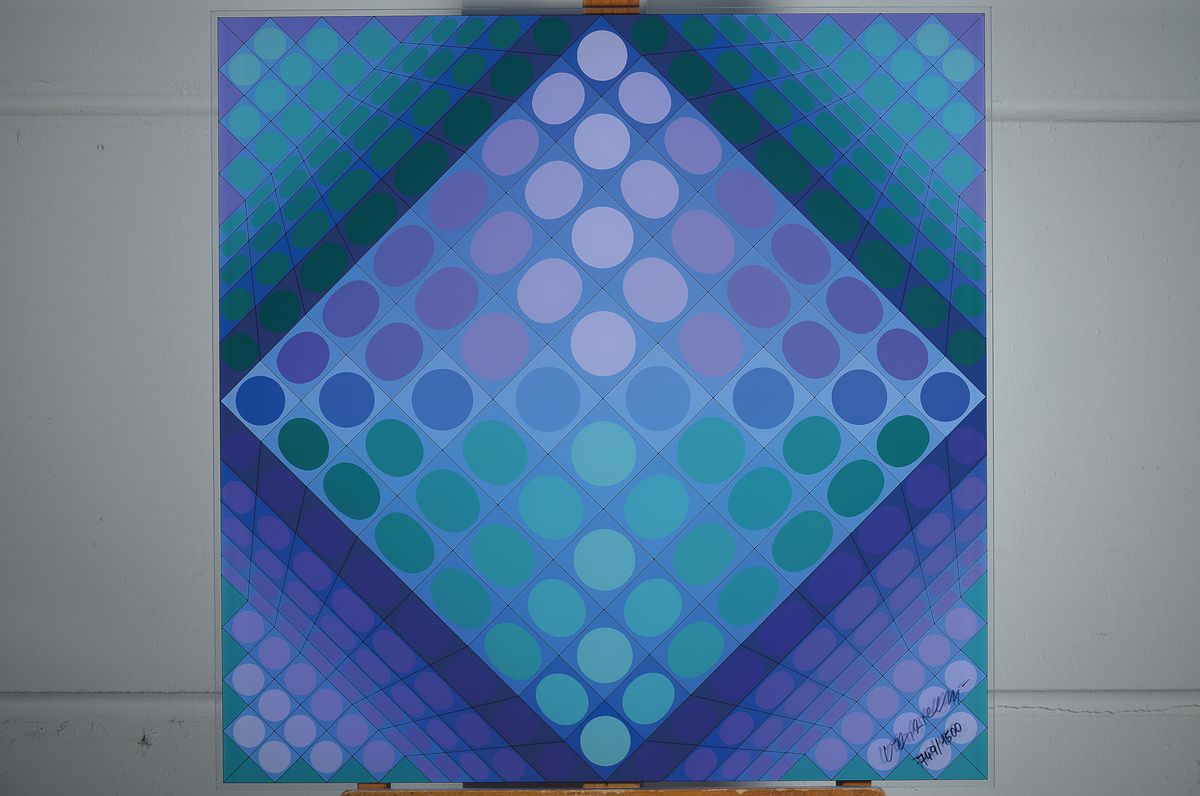 Detail k: Victor, Vasarely, 1906 - 1997, Schachbrett, Farbserigraphie auf Acrylplatte, num. 749/1500, handsigniert, ca. 70 x 70 cm