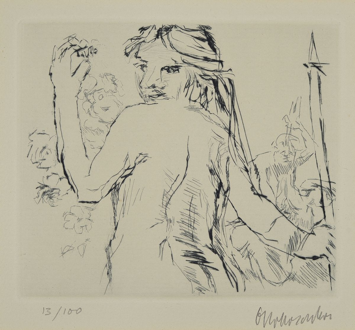 Oskar Kokoschka, 1886 - 1980, Kaltnadelradierung auf handgeschöpftem Auvergne-Bütten, Titelradierung zu Kleist, Penthesilea, Trockenstempel ...