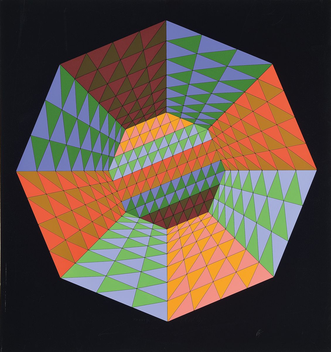Viktor Vasarely, 1906 - 1997, Farbserigraphie in 18 Farben, handsigniert, num. XXXVI/L, Museumsauflage, ca. 64 x 60.5 cmmin. Gebr.spuren