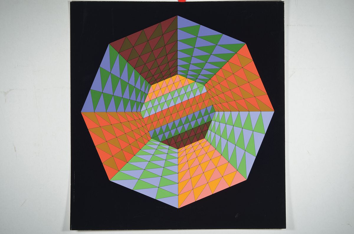 Detail k: Viktor Vasarely, 1906 - 1997, Farbserigraphie in 18 Farben, handsigniert, num. XXXVI/L, Museumsauflage, ca. 64 x 60.5 cmmin. Gebr.spuren