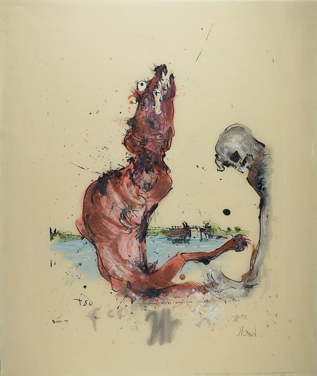 Horst Janssen, 1929-1995, Aquarell auf handgeschöpften Japan-Bütten über Lithographie, doppelt monogrammiert, und dat. 1994, 81 x 69 cm, unter ...