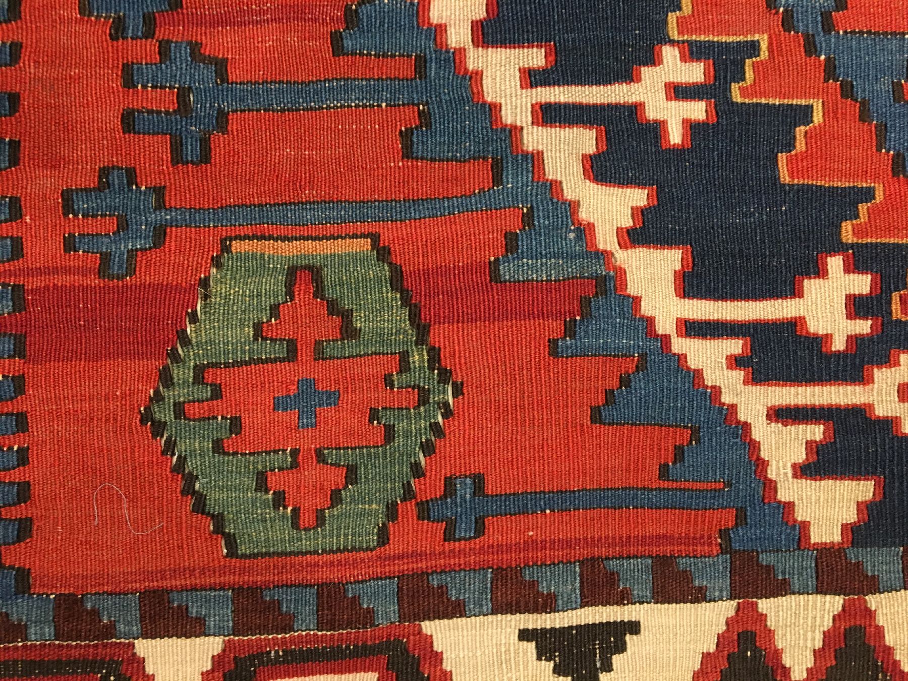 Detail f: Großer Kuba "Kelim" antik, Ostkaukasus, Ende 19.Jhd., Wolle gewebt auf Wolle. Dekorativer Kelim aus der Kuba-Region im selten großen ...