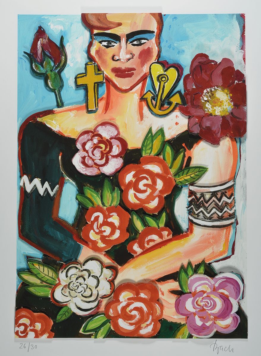 Elvira Bach, zeitgen. Berliner Künstlerin, Magnolia, dreidimensionale Konstruktion, handsigniert, num. 26/30, ca. 68x48cm/82x61cm,Edition Galerie F