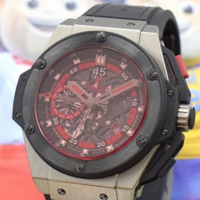 25759393a - HUBLOT Big Bang King Power limited gents wristwatch "UEFA Euro 2012 Poland - Ukraine" with chronograph reference 716.NM.1129.RX.EUR12, self winding, limited edition of 500 pieces world wide, on both sides glazed case in titanium/rubber, glazed back 8-times screwed down, skeletonised dial with applied hour-indices, date, original rubber strap with deployant clasp, diameter approx. 48 mm, length approx. 22 cm, original box & papers, condition 2
