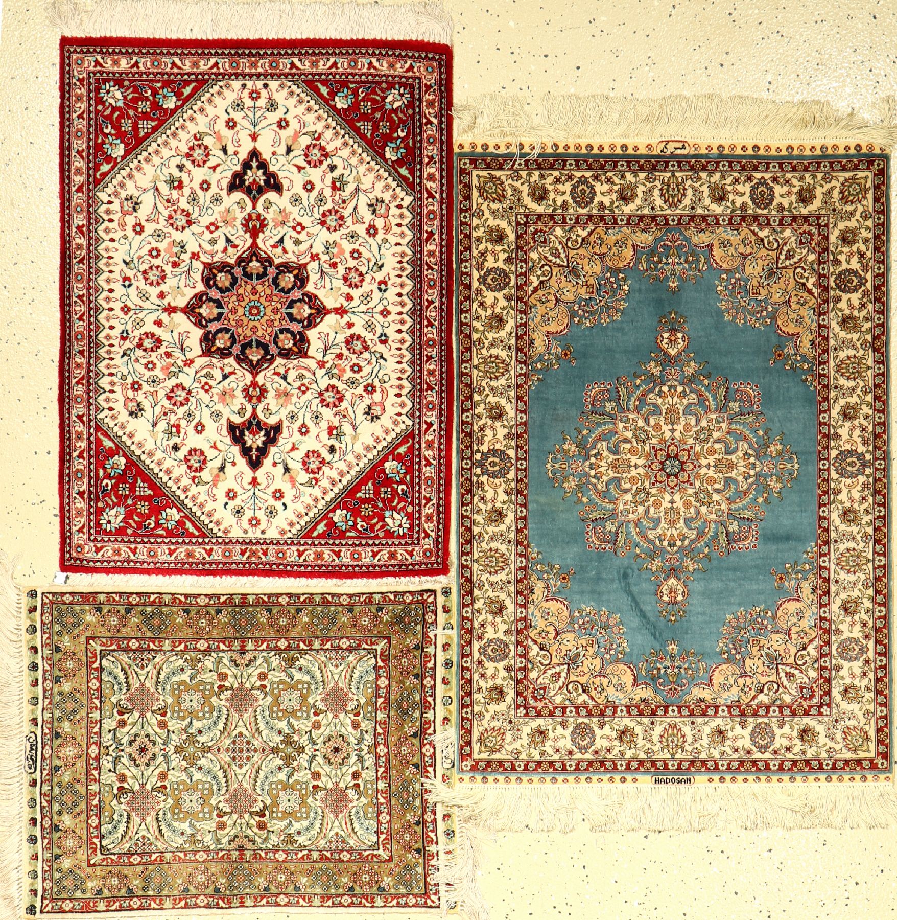 (2 Lots) 2x China 1x Ghom Seide, ca. 40 Jahre, reine Naturseide, EHZ: 2